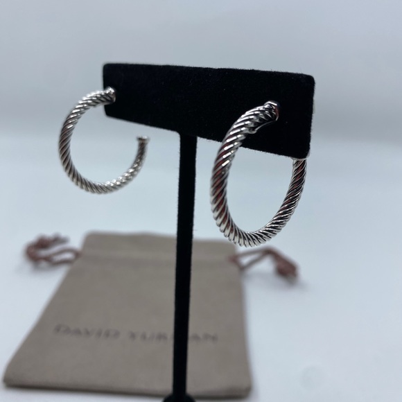 David Yurman  Silver Cable Hoop Earrings1" - Picture 4 of 7